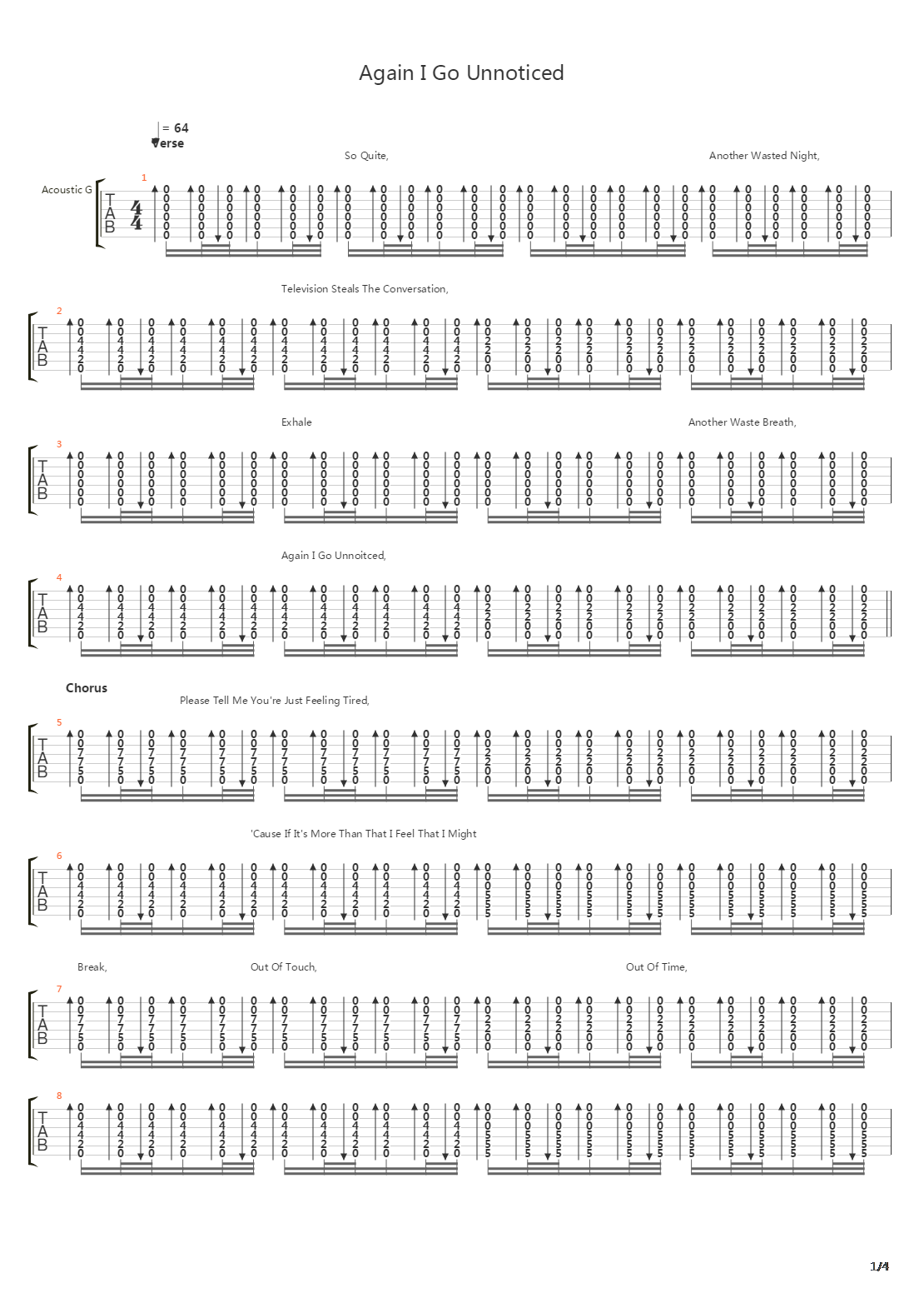 Again I Go Unnoticed吉他谱