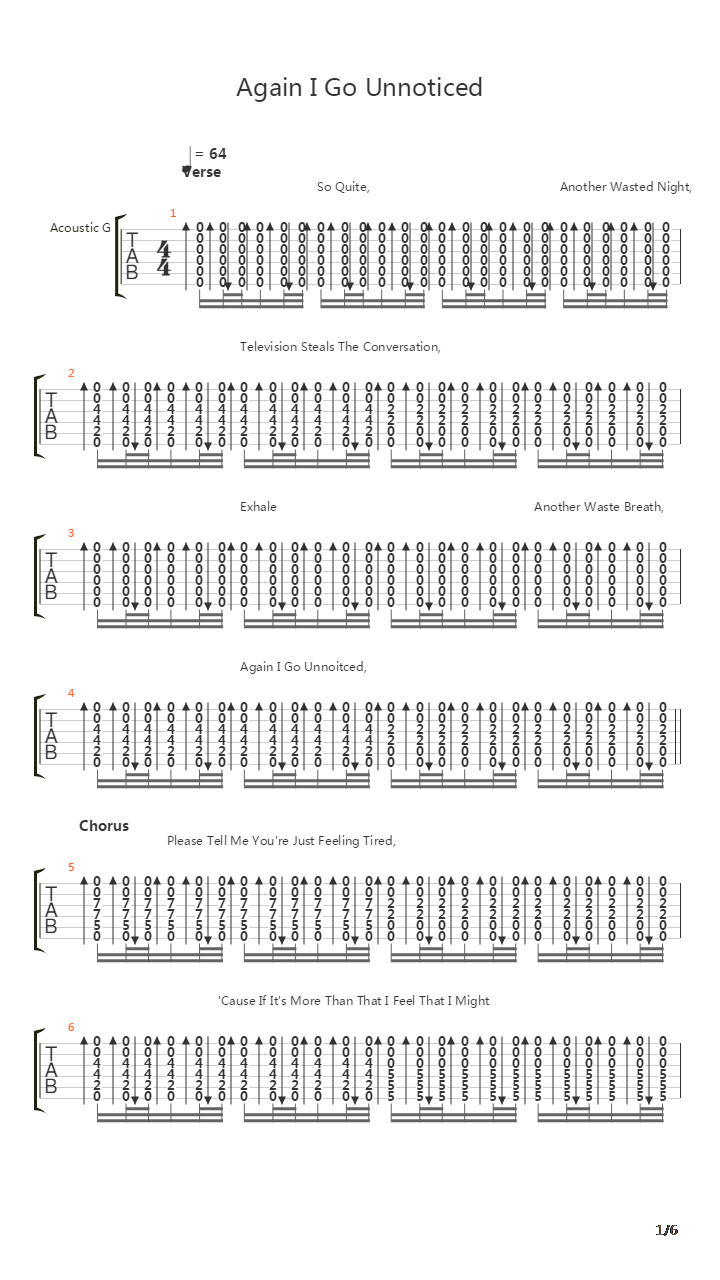 Again I Go Unnoticed吉他谱