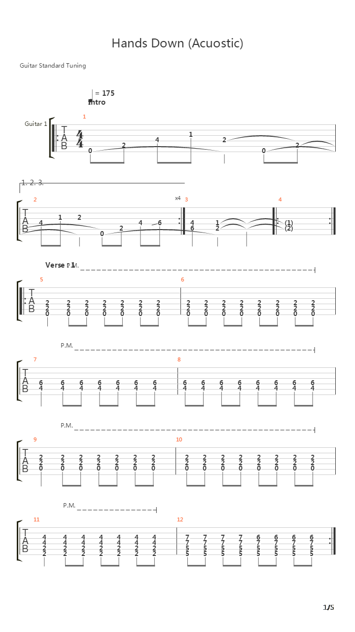 Hands Down吉他谱