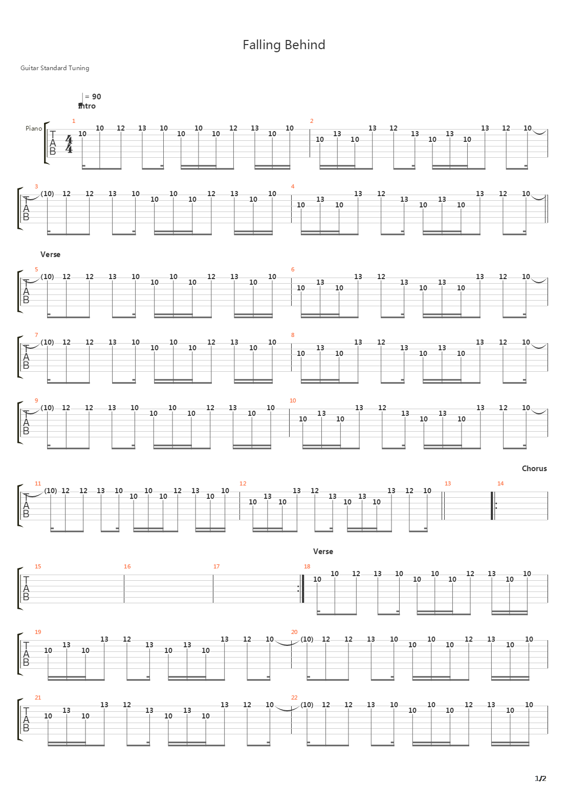 Falling Behind吉他谱