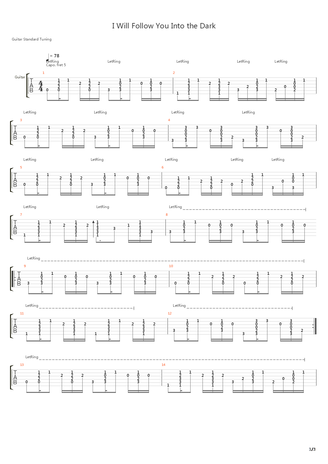 I Will Follow You Into The Dark吉他谱