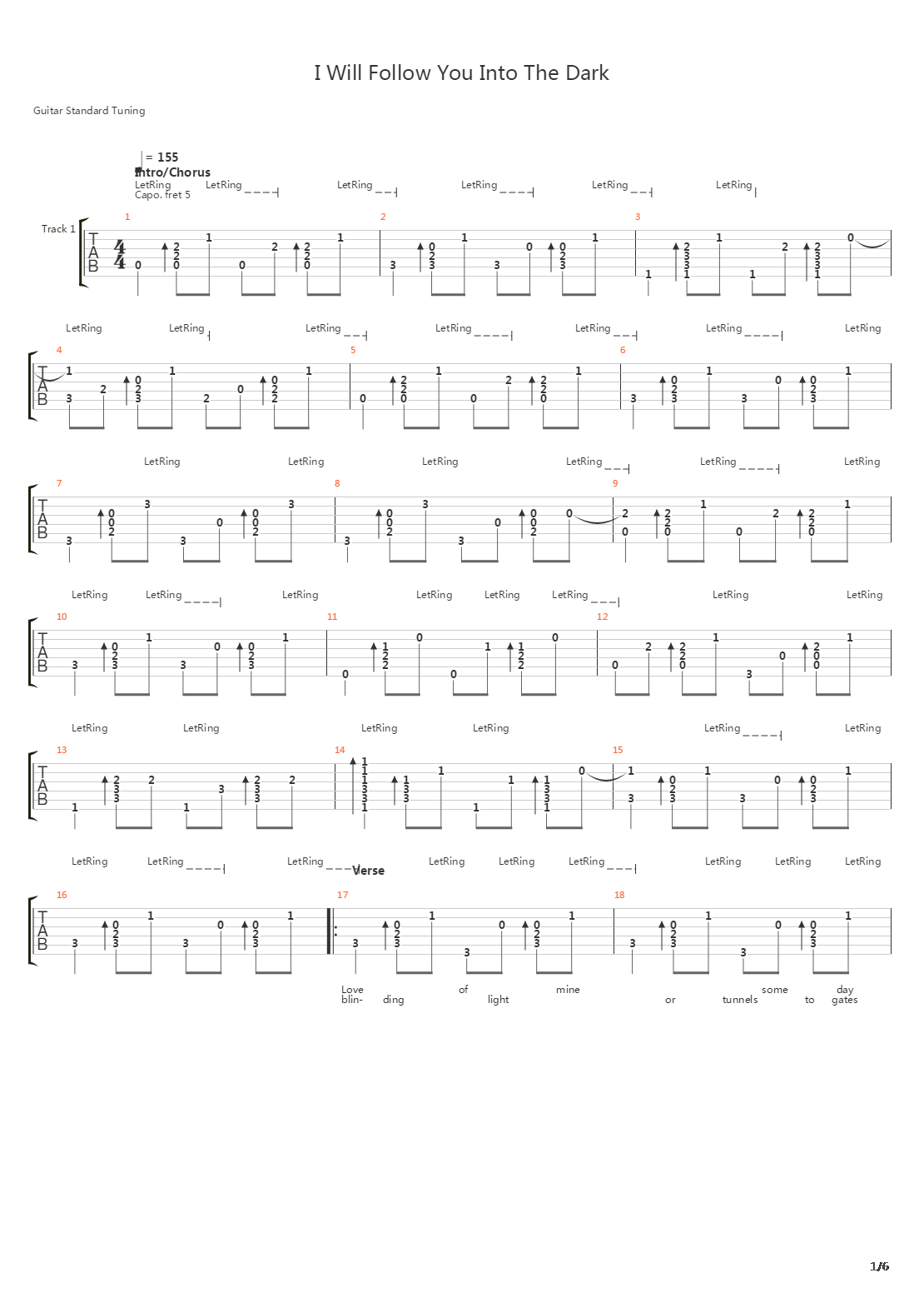 I Will Follow You Into The Dark吉他谱