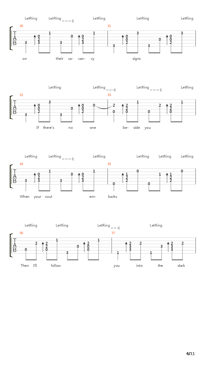 I Will Follow You Into The Dark吉他谱