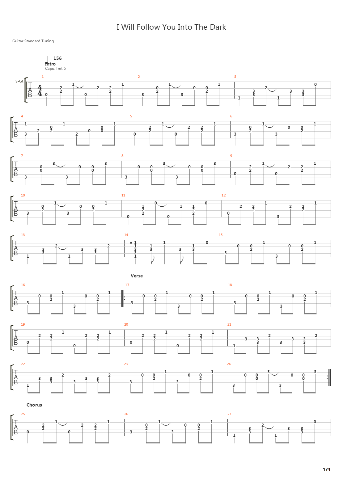 I Will Follow You Into The Dark吉他谱
