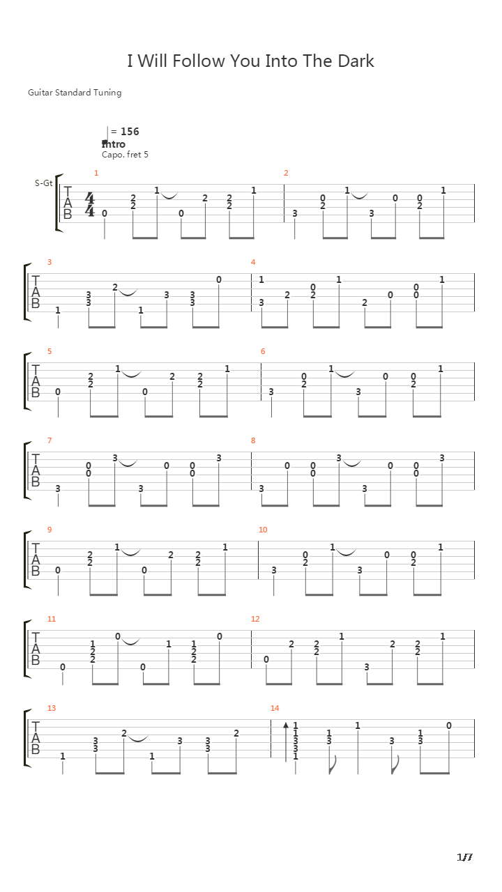 I Will Follow You Into The Dark吉他谱