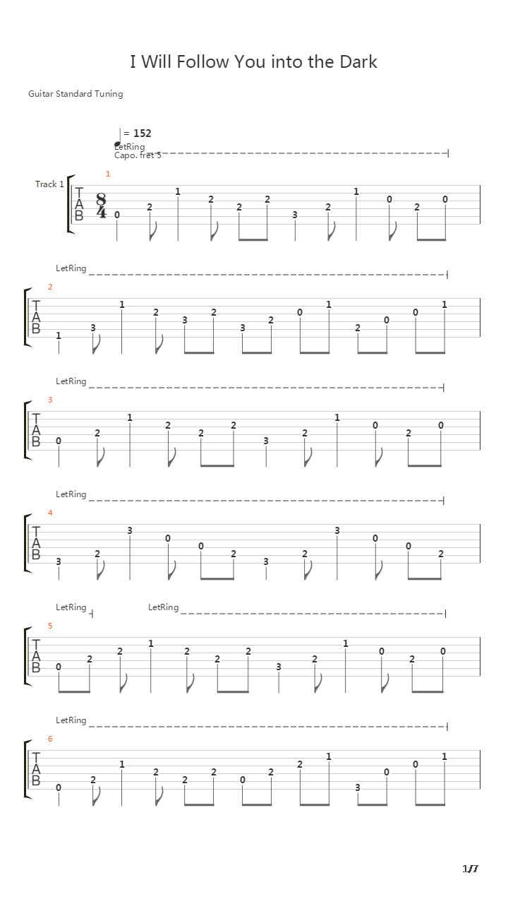 I Will Follow You Into The Dark吉他谱