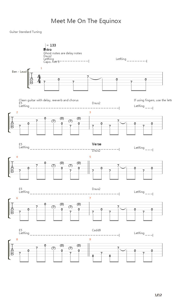 Meet Me On The Equinox吉他谱