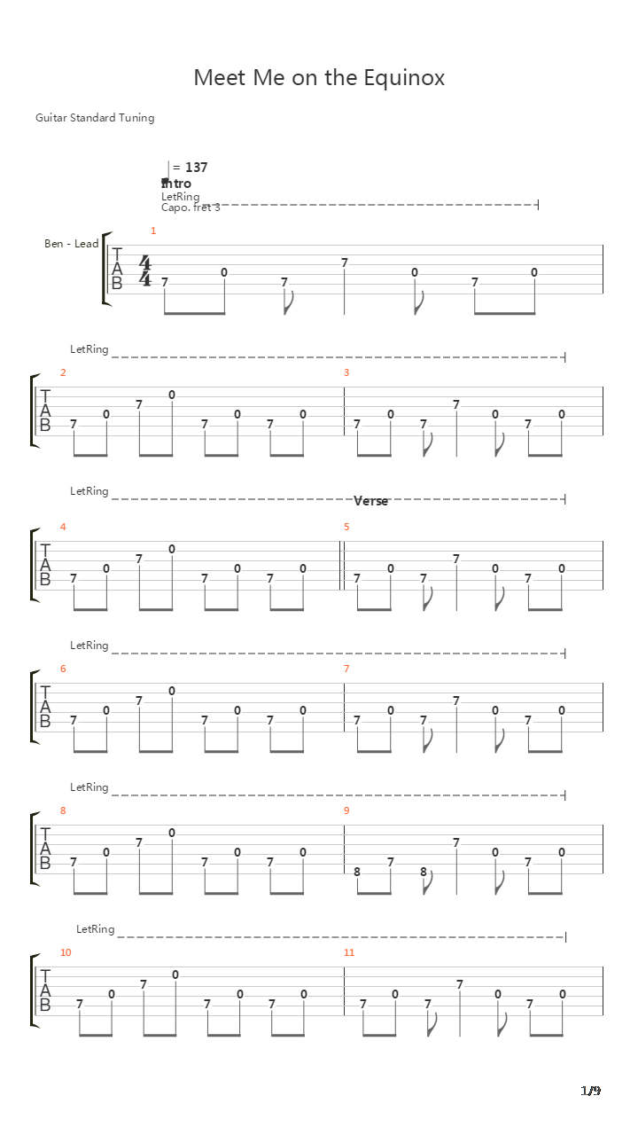 Meet Me On The Equinox吉他谱