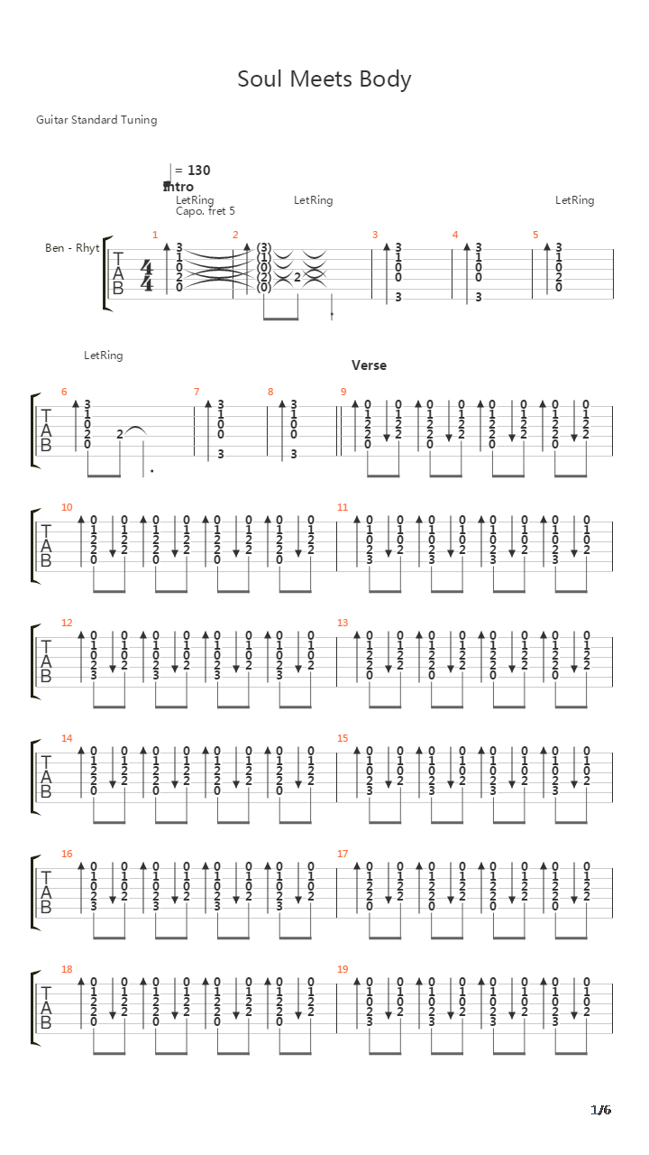 Soul Meets Body吉他谱