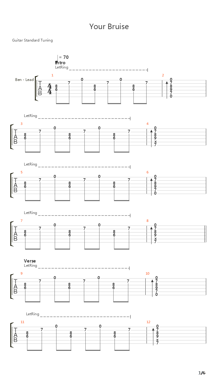 Your Bruise吉他谱