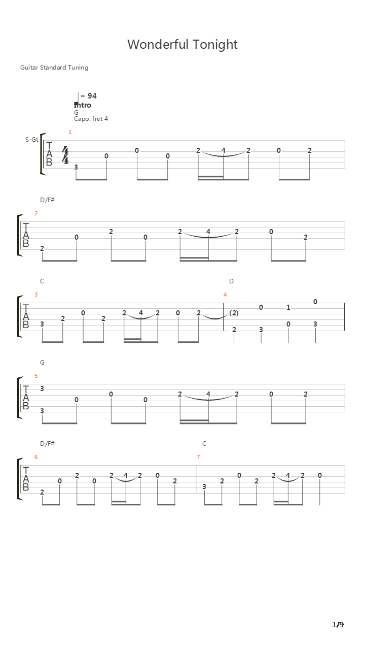 Wonderful Tonight吉他谱