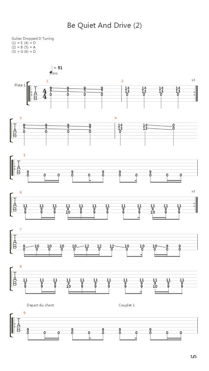 Be Quiet And Drive吉他谱