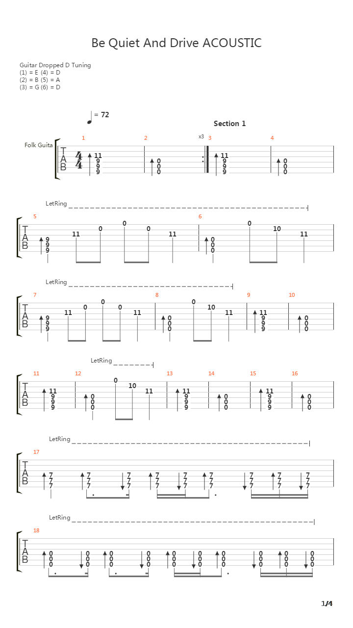 Be Quiet And Drive吉他谱