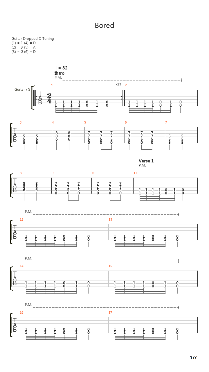 Bored吉他谱