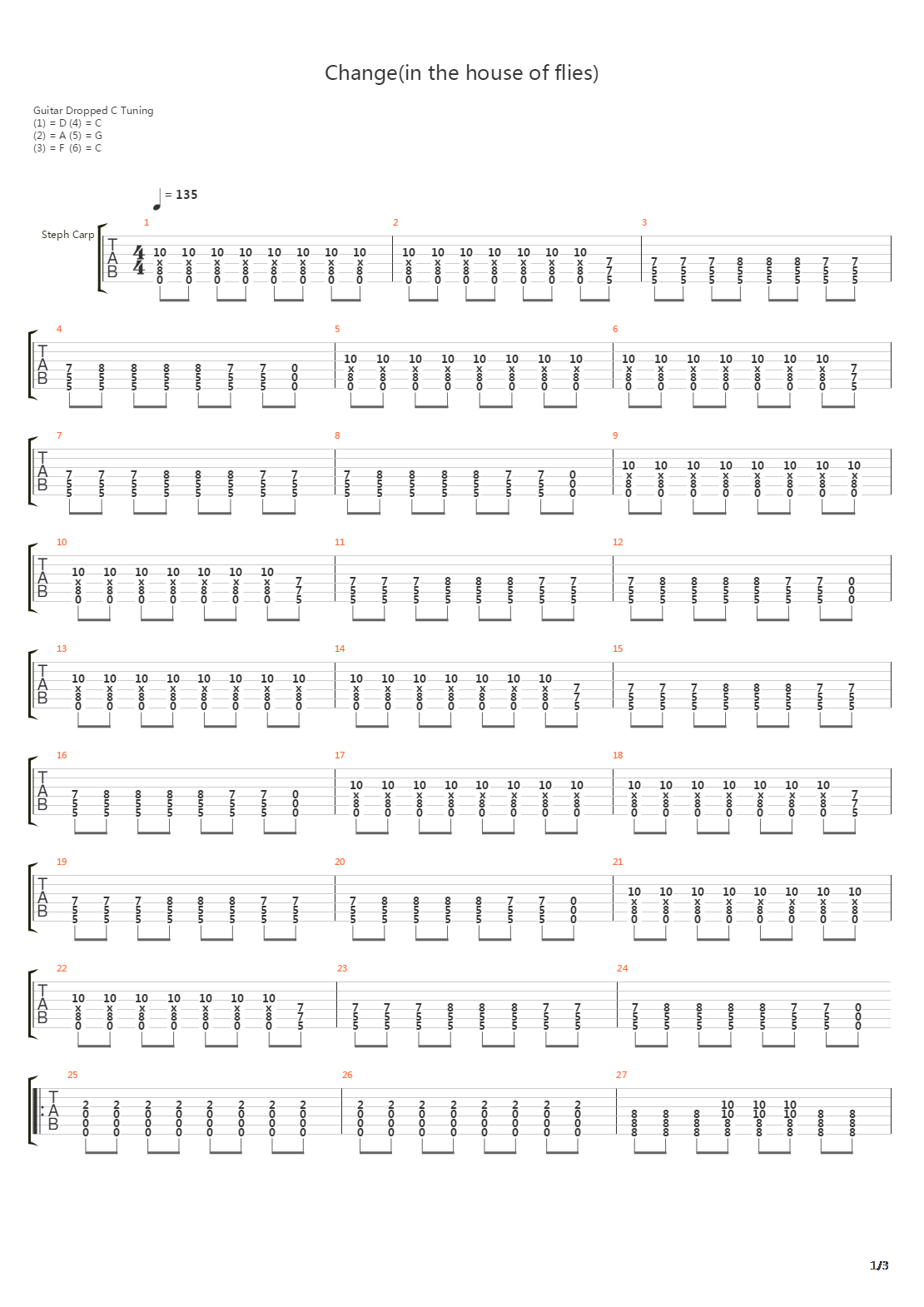Change In The House Of Flies吉他谱