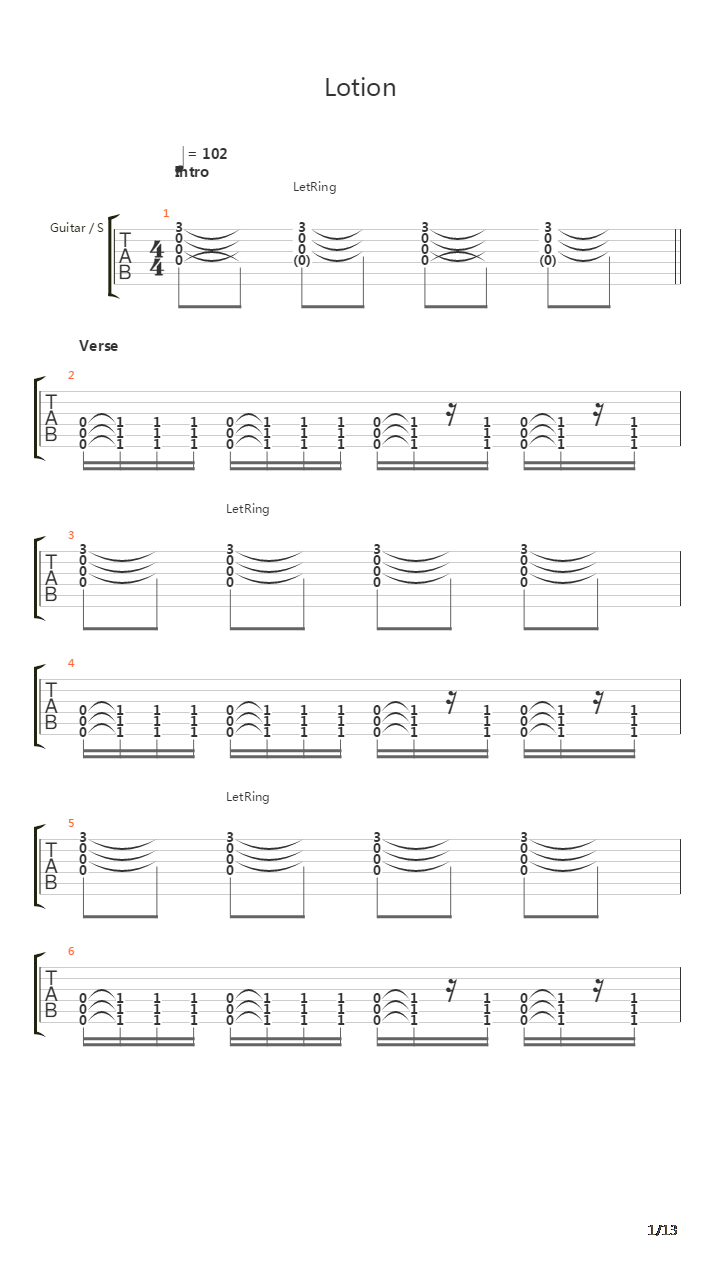 Lotion吉他谱