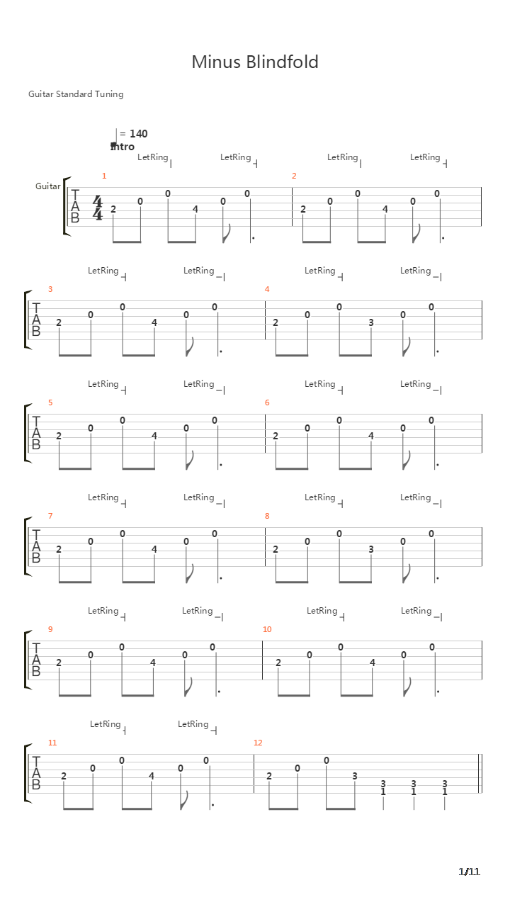 Minus Blindfold吉他谱