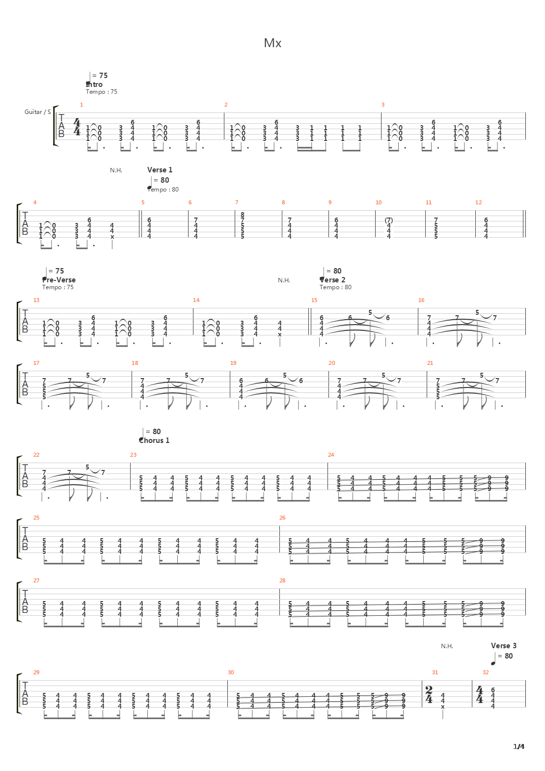 Mx吉他谱