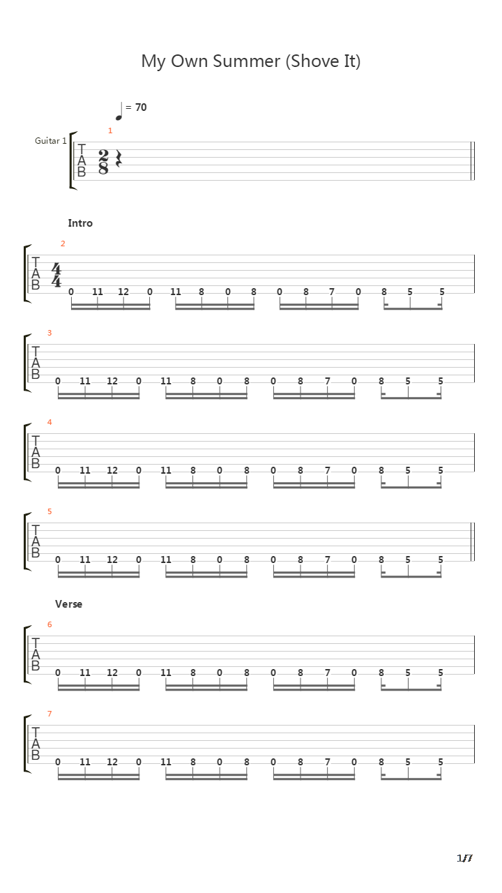 My Own Summer Shove It吉他谱