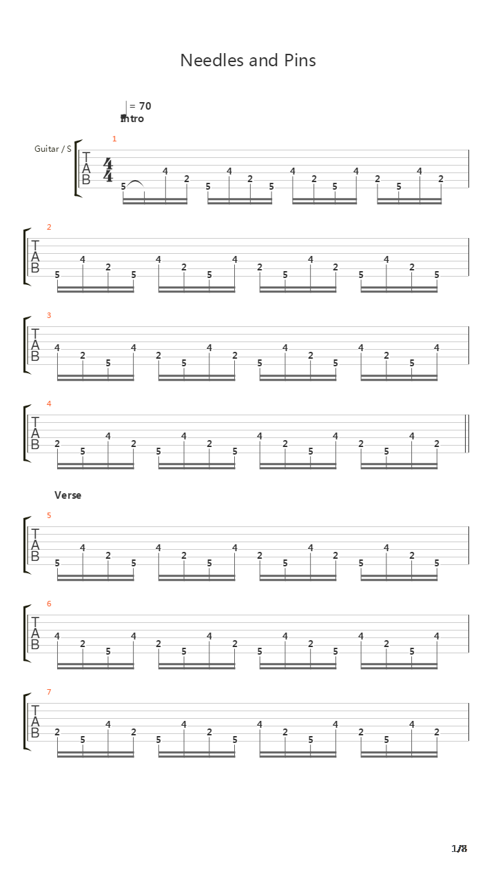 Needles And Pins吉他谱