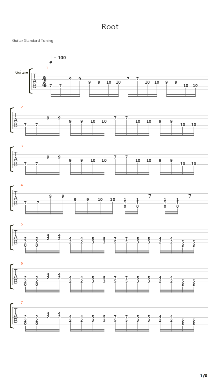 Root吉他谱