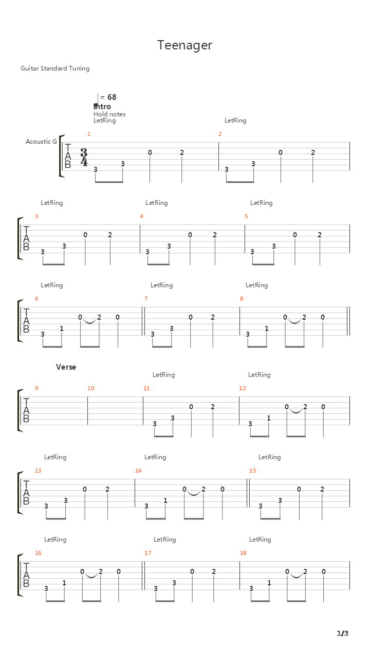 Teenager吉他谱