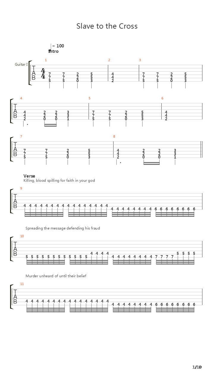 Slave To The Cross吉他谱