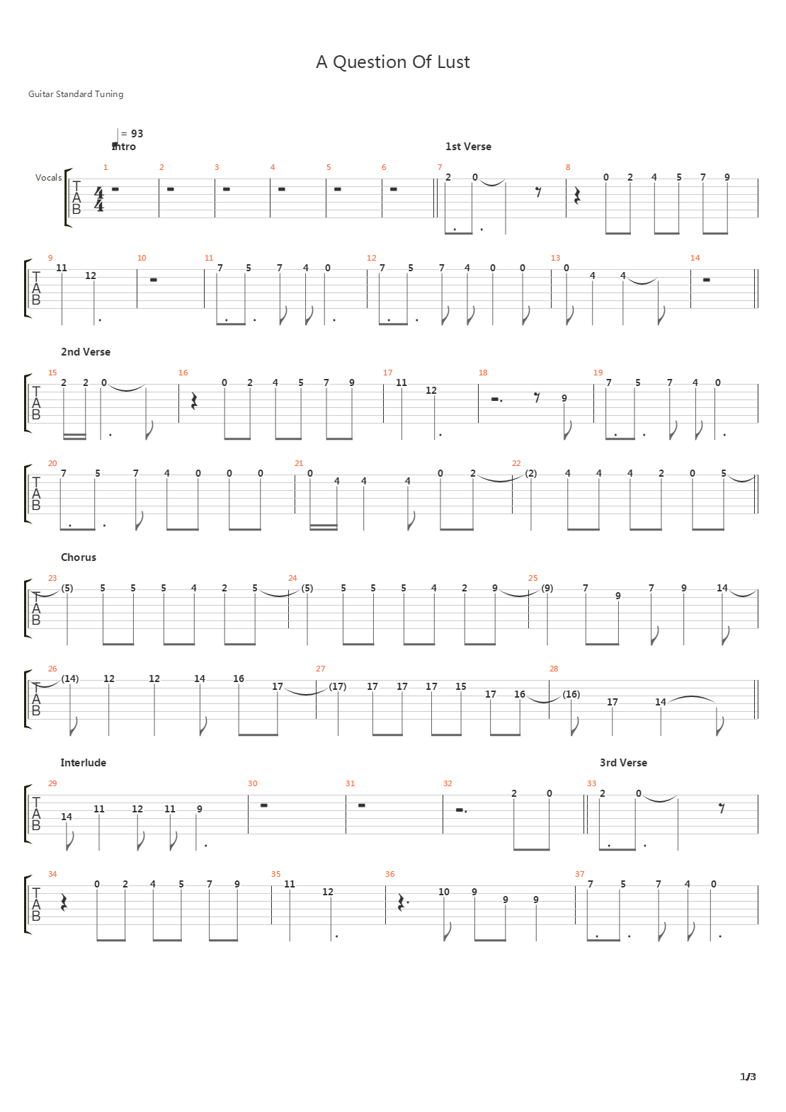A Question Of Lust吉他谱