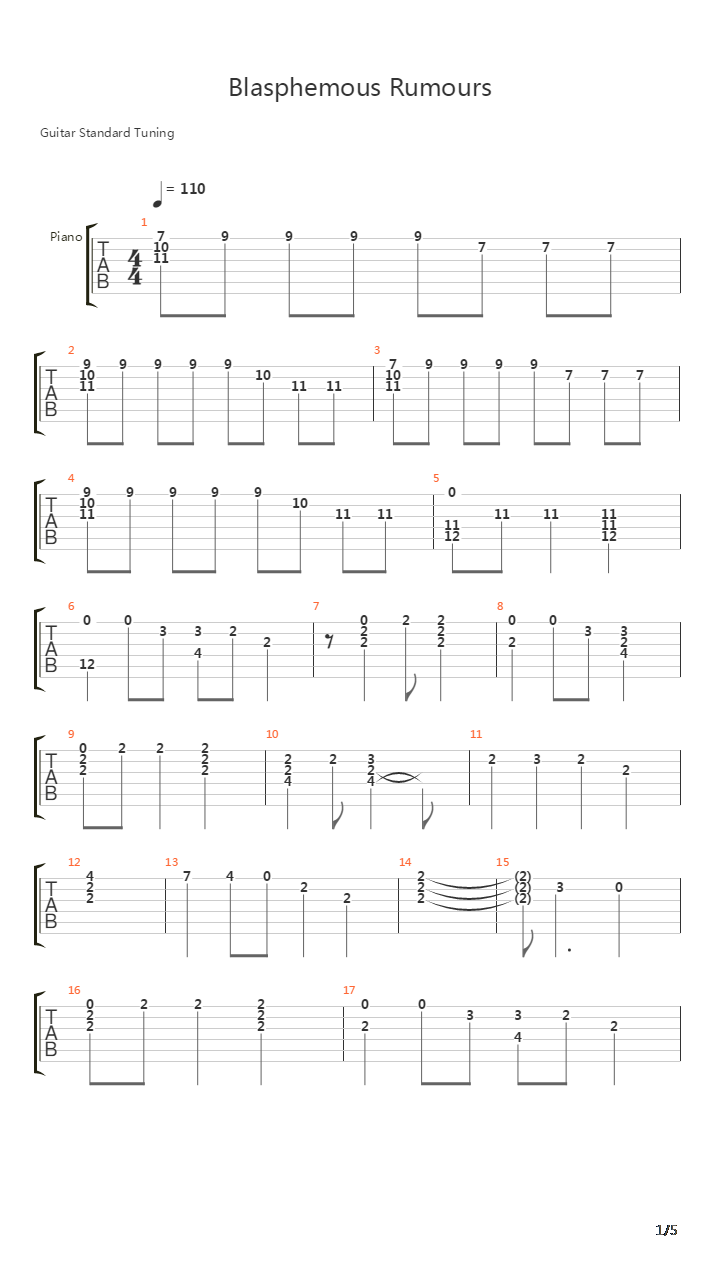 Blasphemous Rumours吉他谱