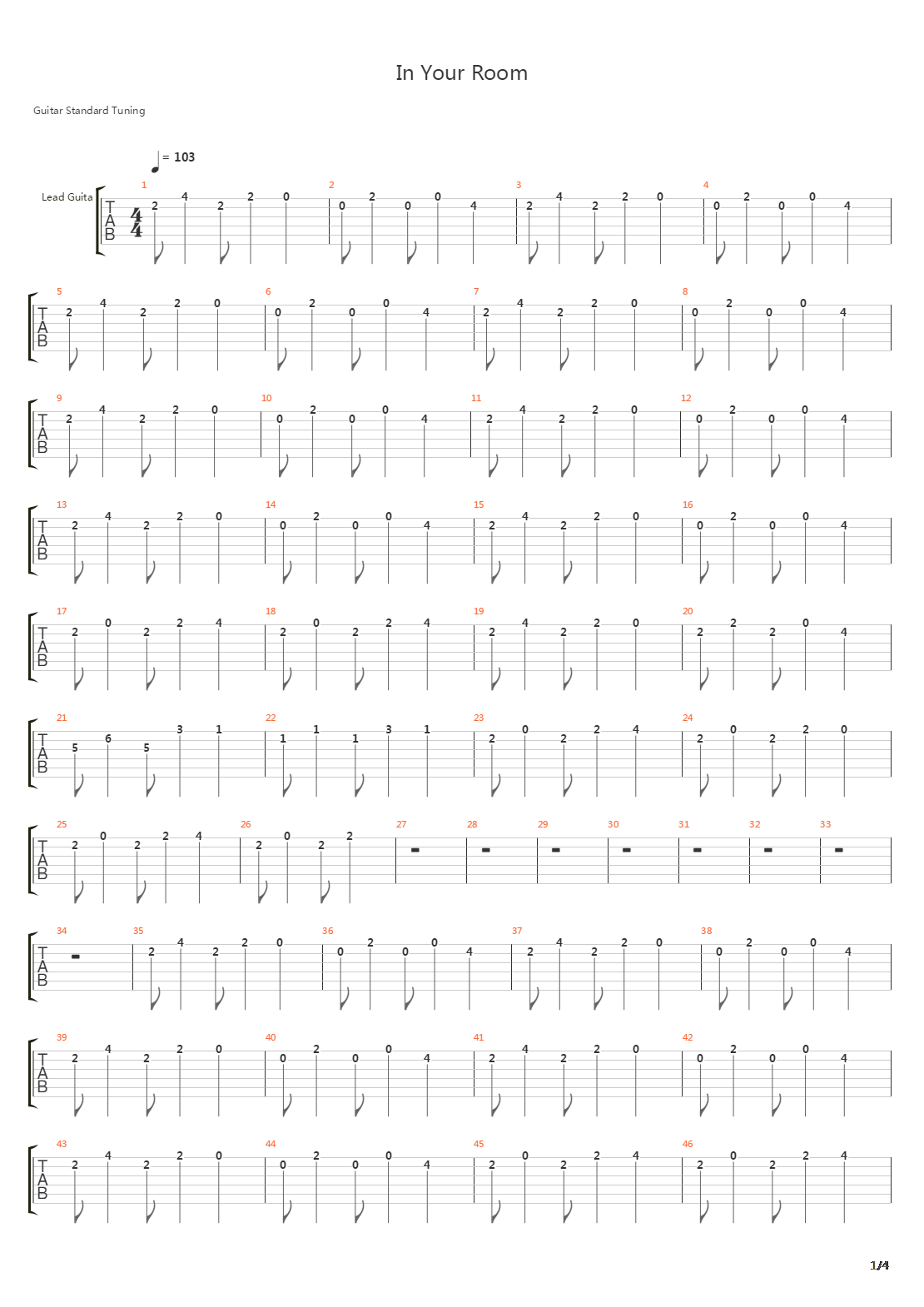 In Your Room吉他谱
