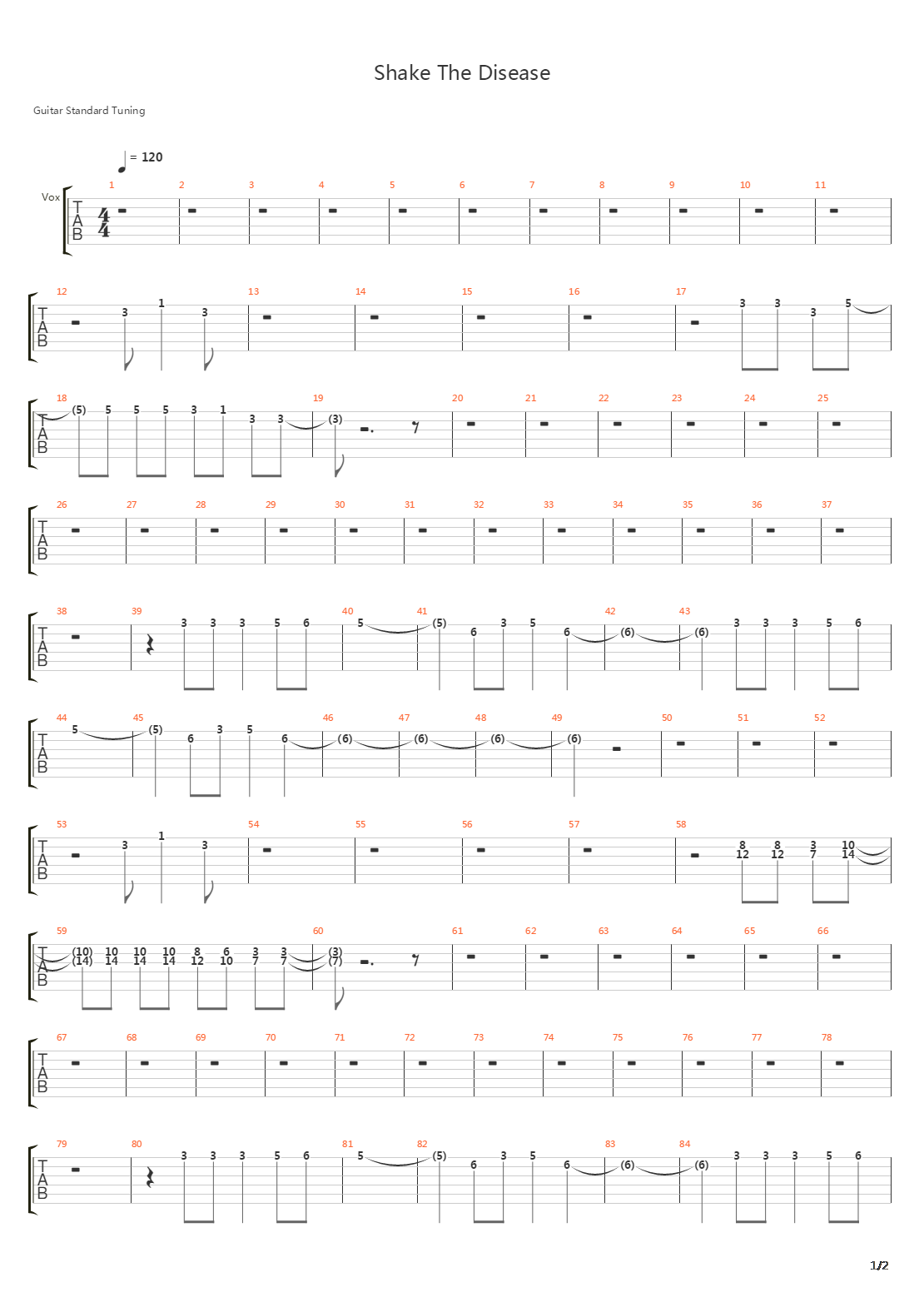 Shake The Disease吉他谱