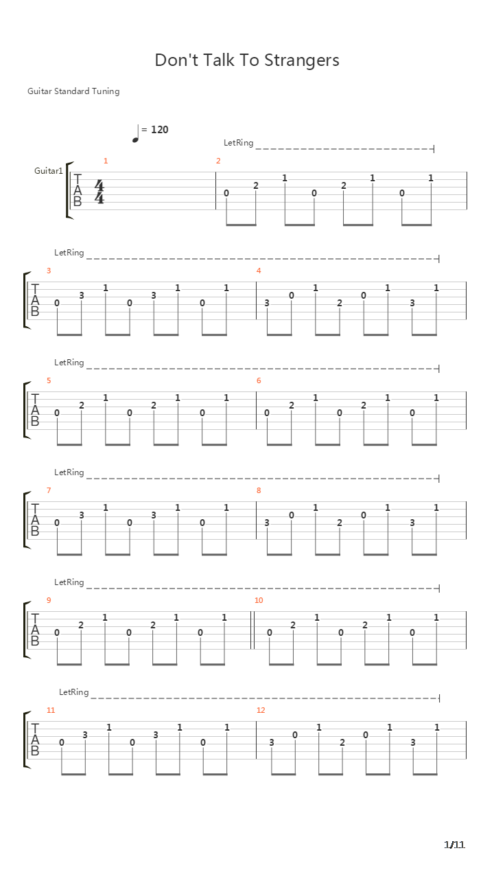 Dont Talk To Strangers吉他谱