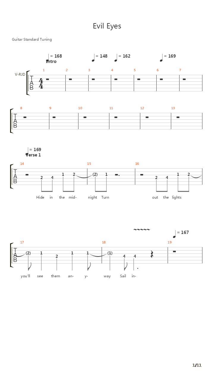 Evil Eyes吉他谱