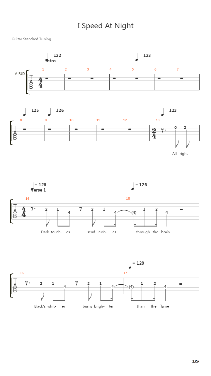 I Speed At Night吉他谱