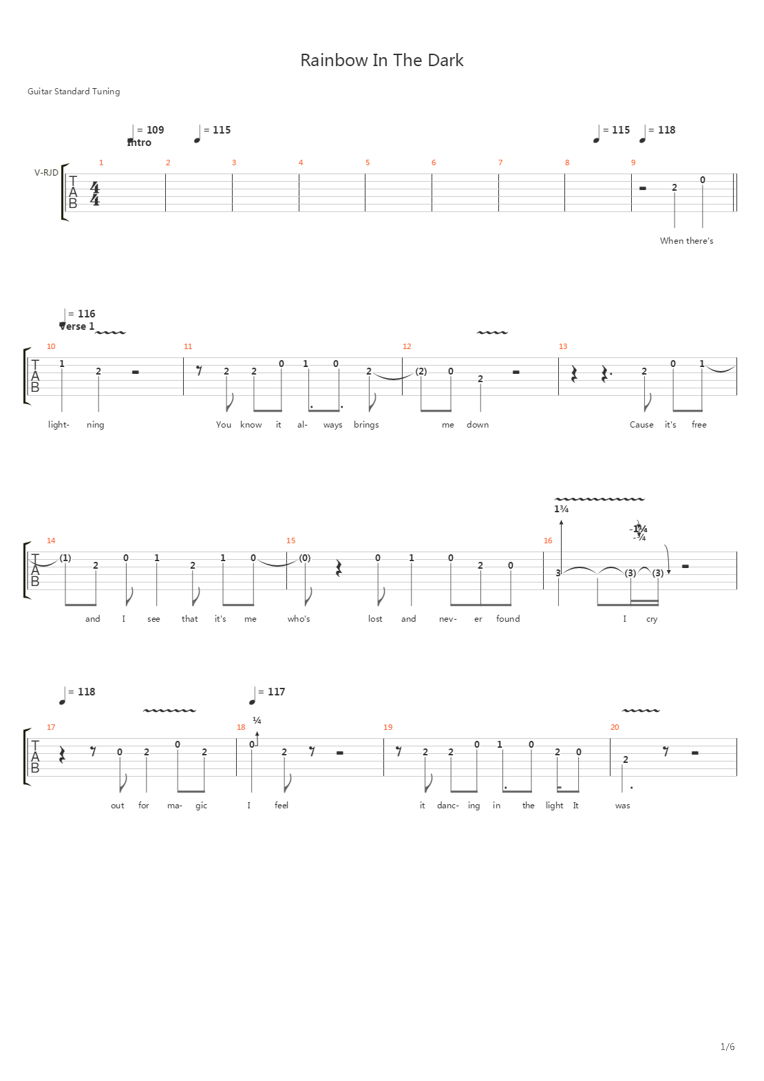 Rainbow In The Dark吉他谱
