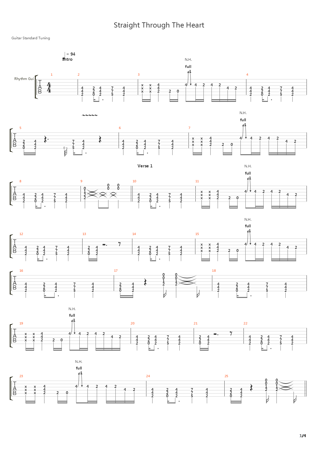 Straight Through The Heart吉他谱