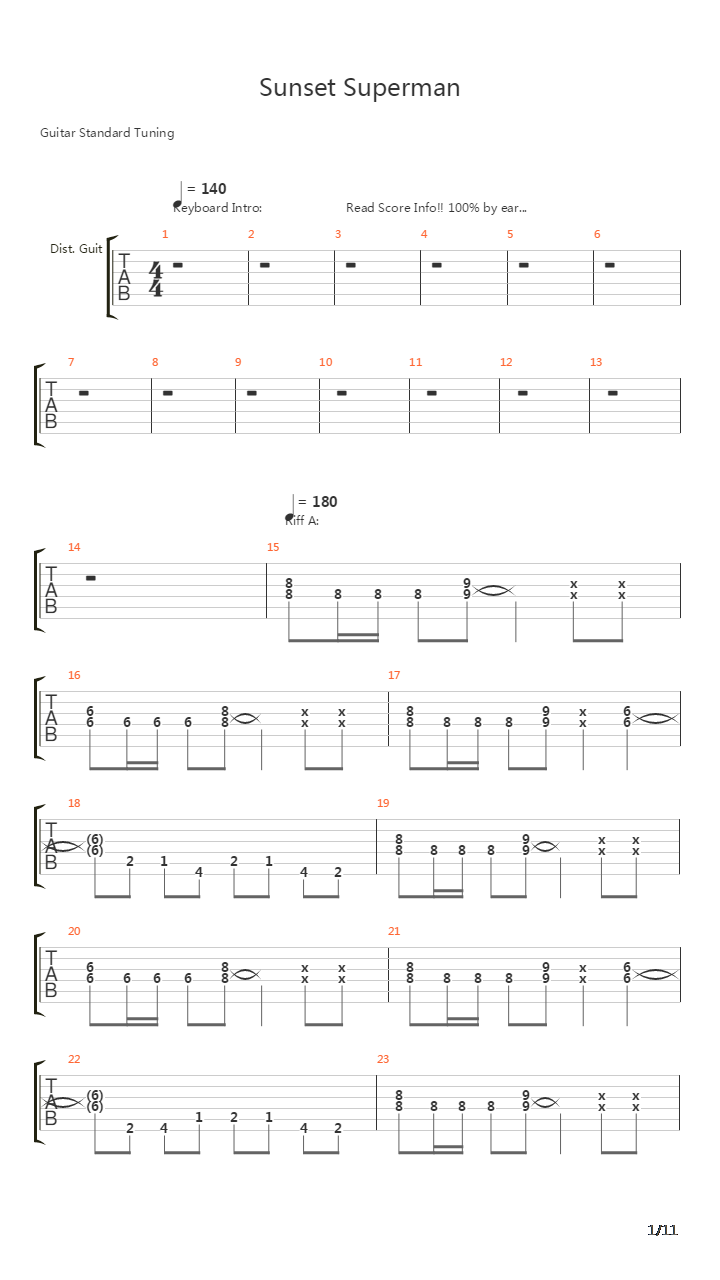Sunset Superman吉他谱