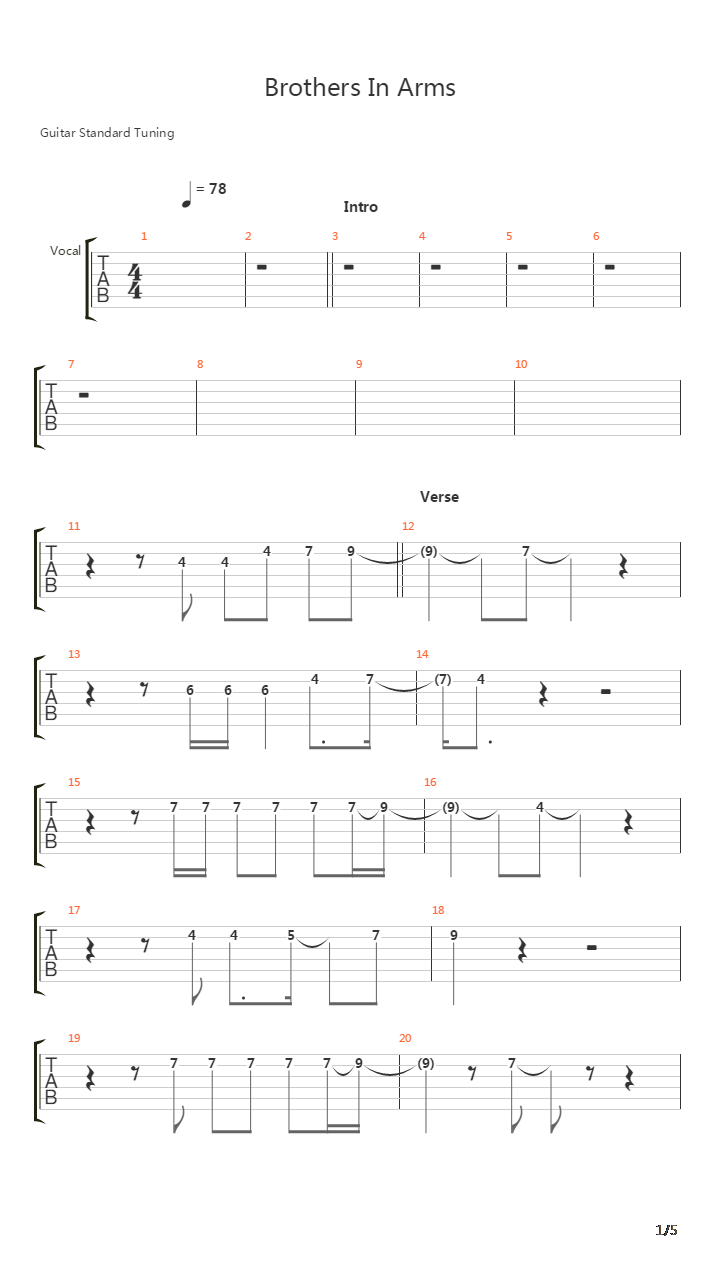 Brothers In Arms吉他谱