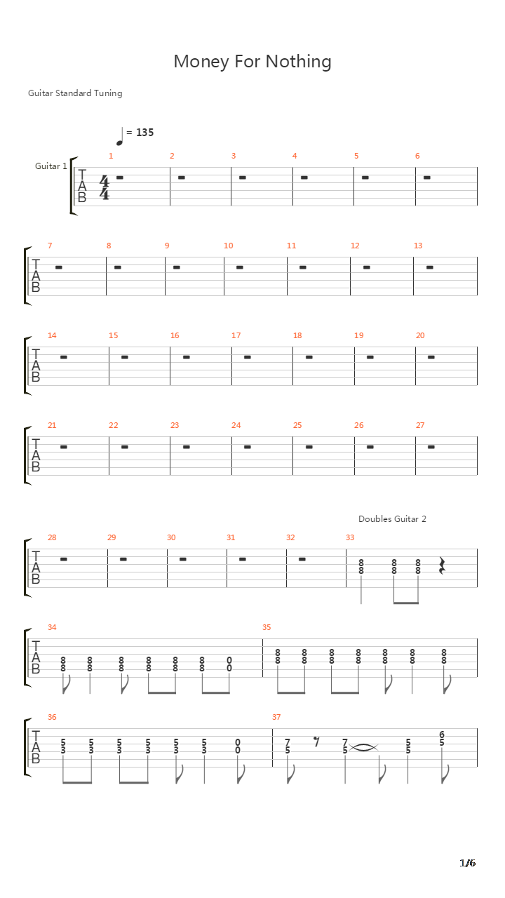 Money For Nothing吉他谱