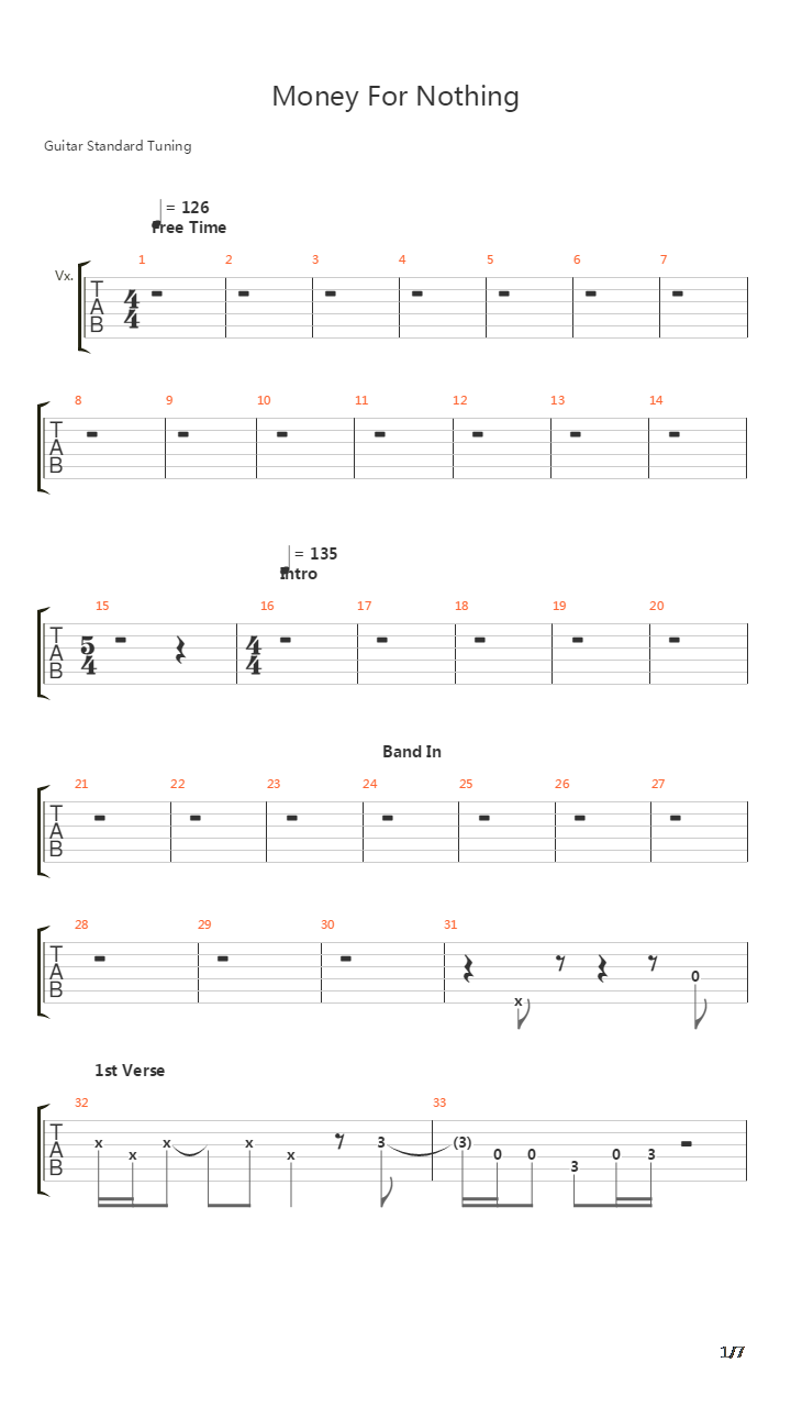 Money For Nothing吉他谱