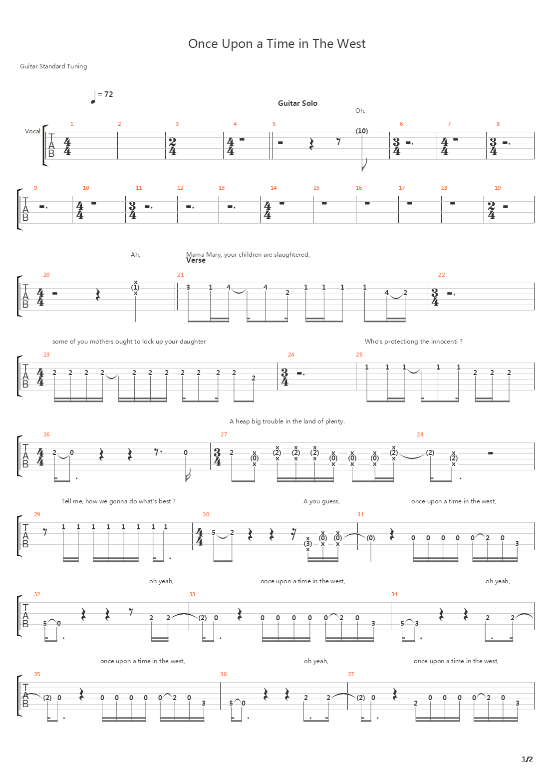 Once Upon A Time In The West吉他谱