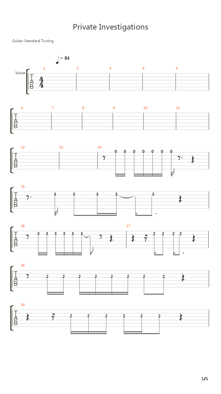 Private Investigations吉他谱