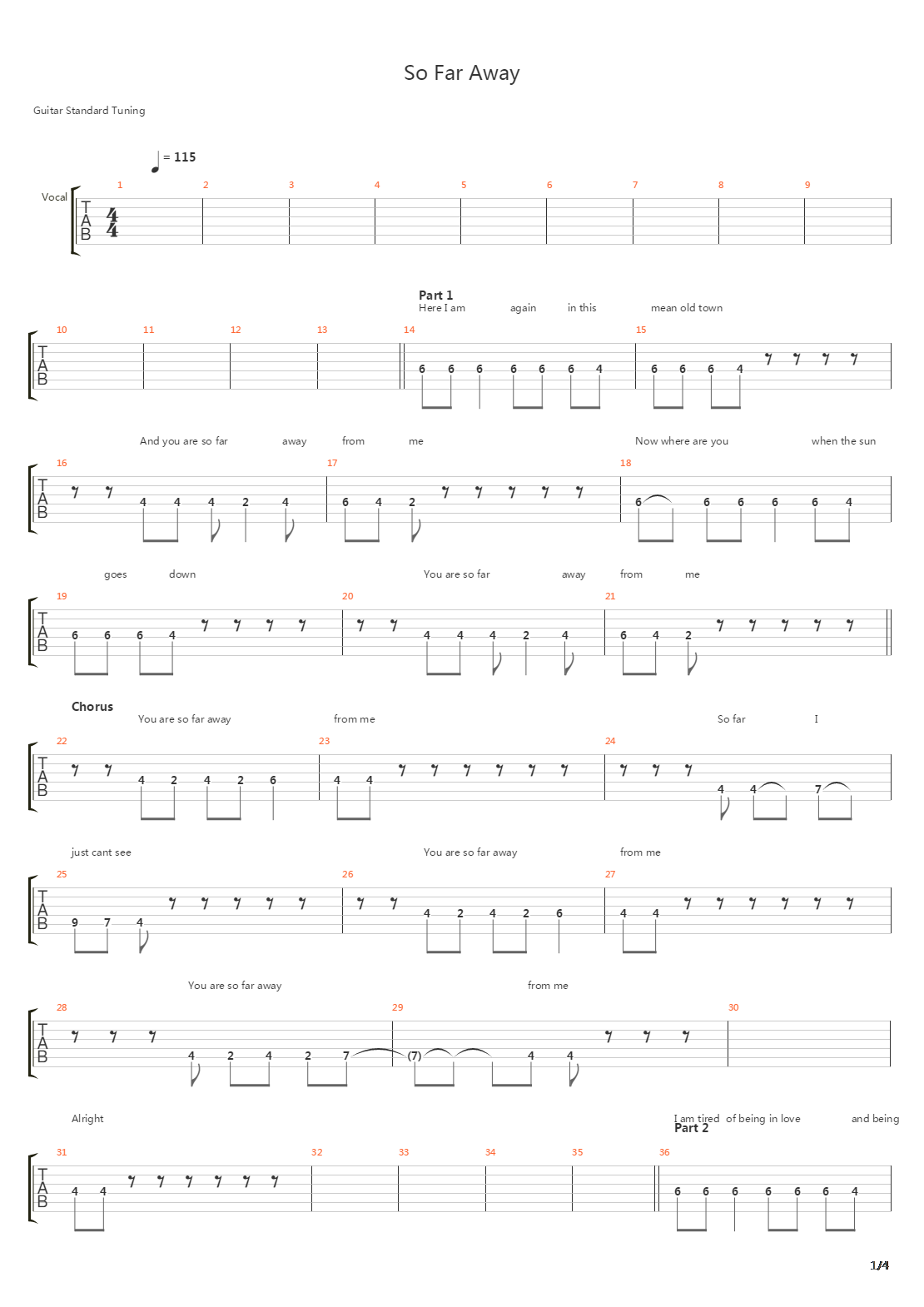 So Far Away吉他谱