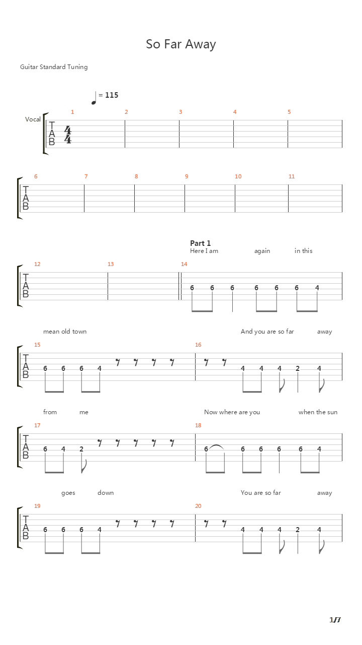 So Far Away吉他谱