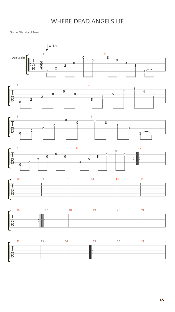 Where Dead Angels Lie吉他谱