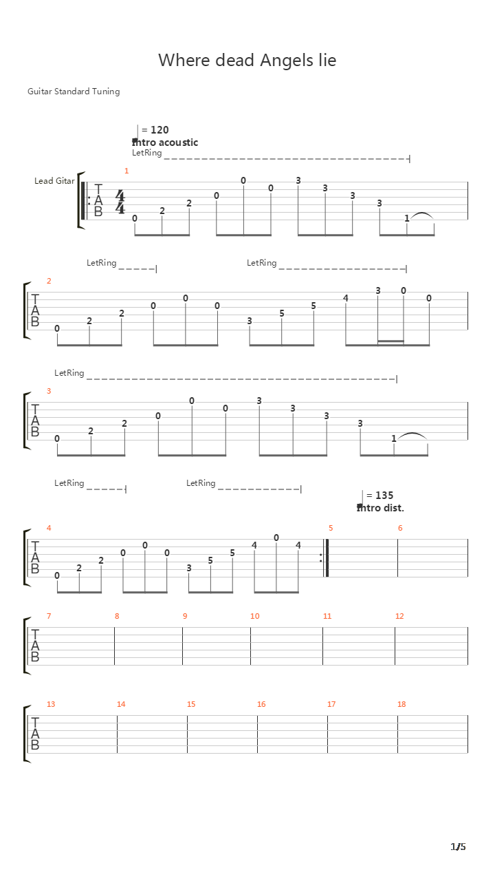 Where Dead Angels Lie吉他谱