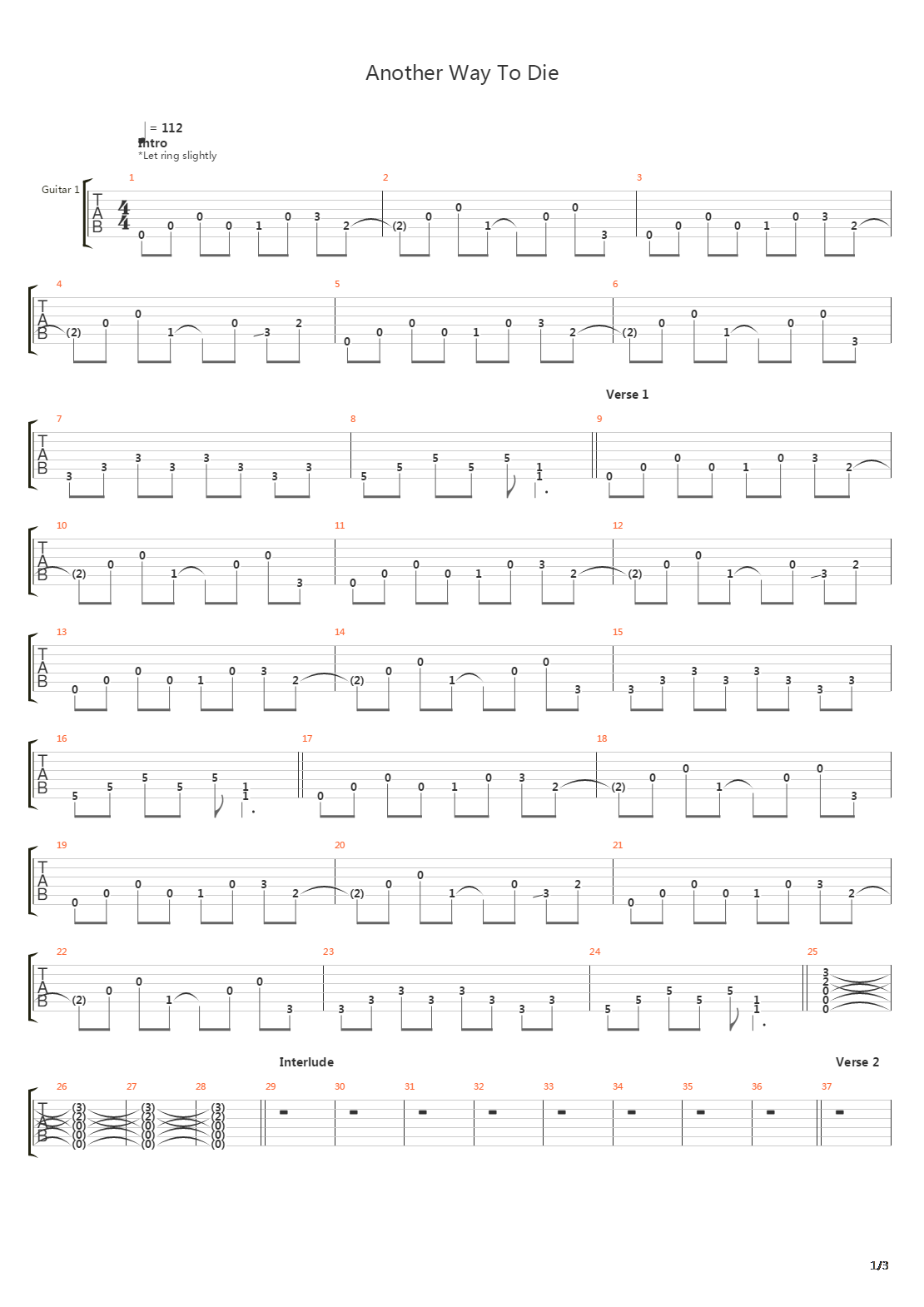 Another Way To Die吉他谱
