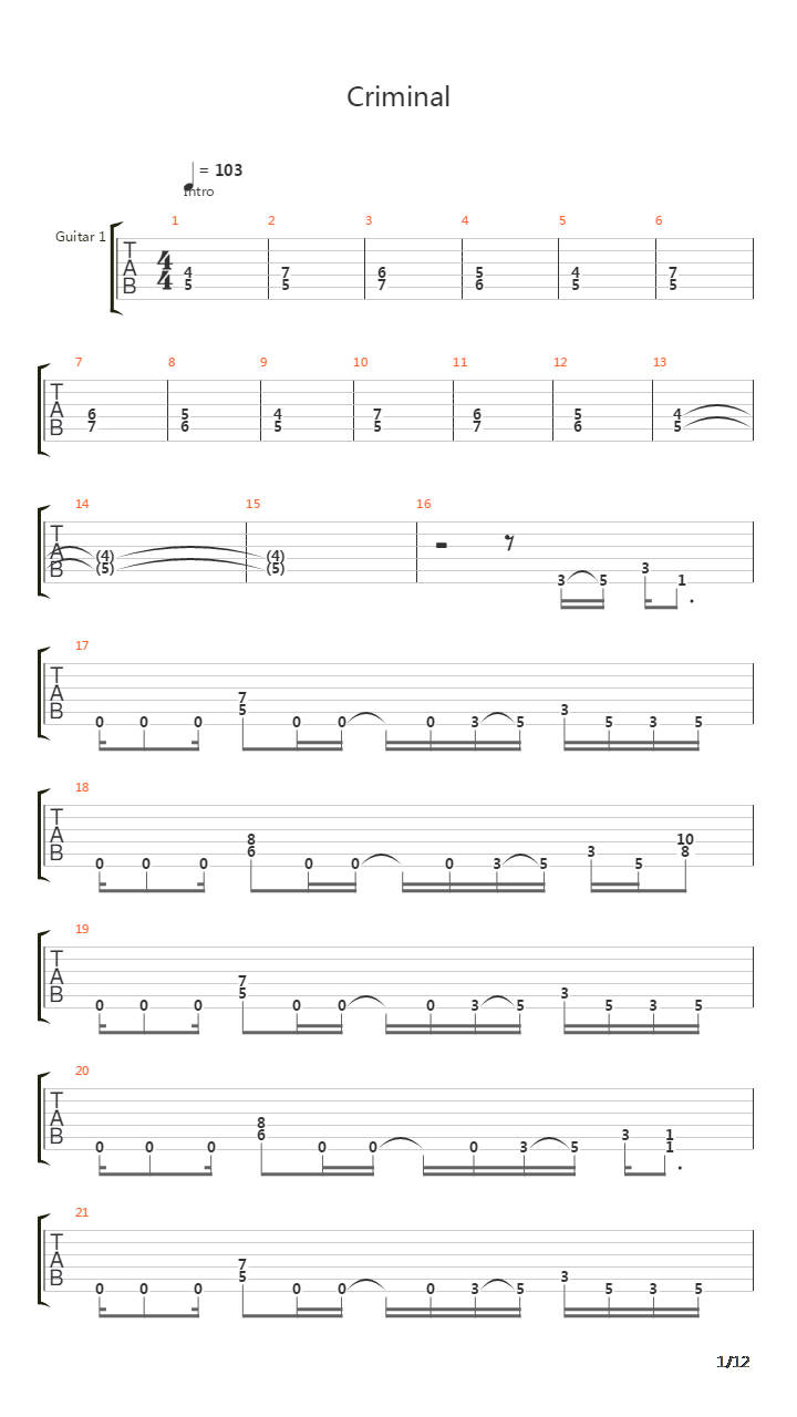 Criminal吉他谱