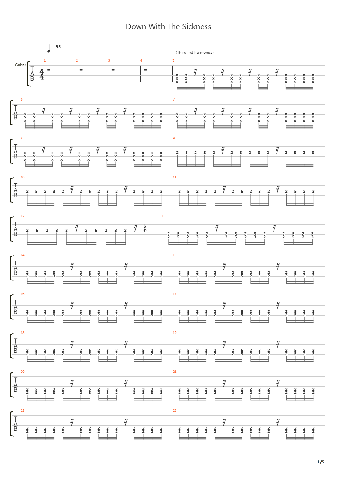 Down With The Sickness吉他谱