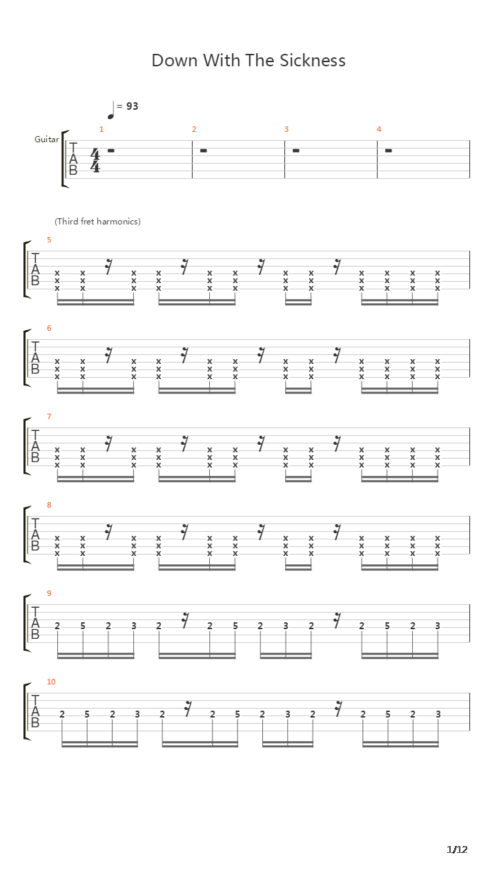 Down With The Sickness吉他谱